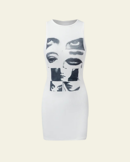 Y2k  Streetwear White Body print Dress Mini Dress